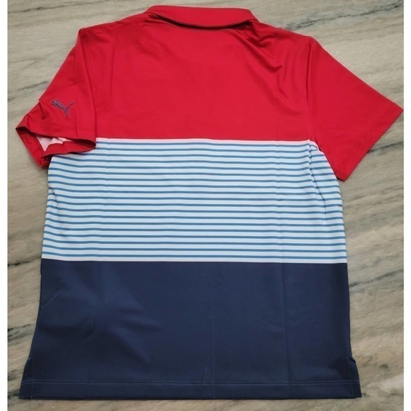 Puma Boy's Large Taylor Golf Polo Barbados Cherry Drycell Red Blue NWT - Picture 7 of 10